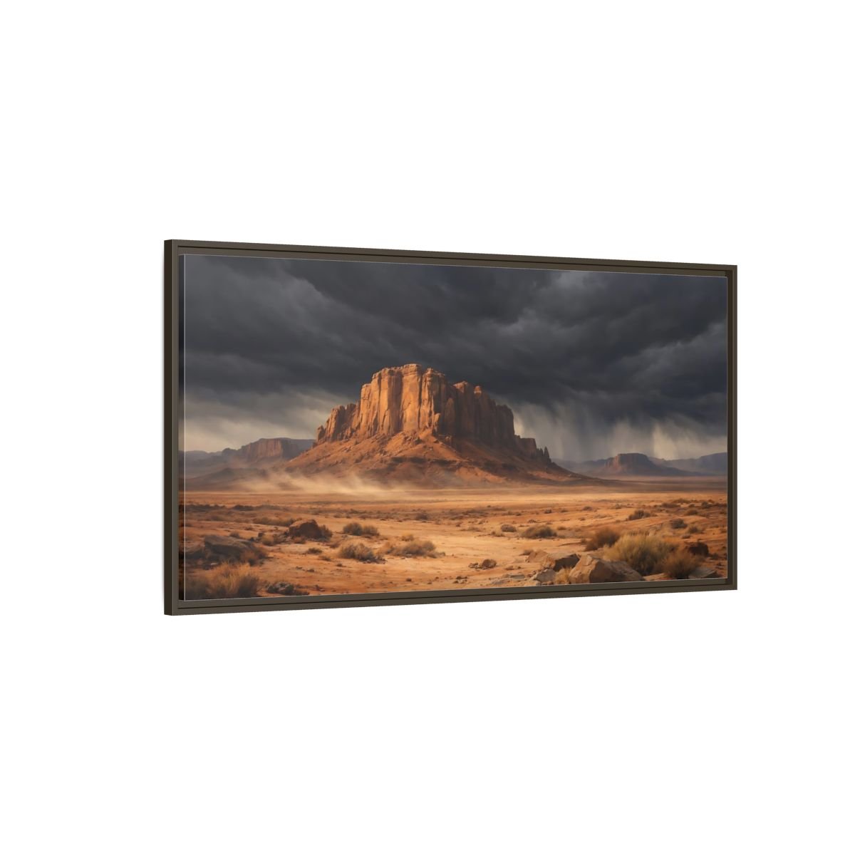 Landscape Nature Desert Storm Brown And - Framed Canvas Wall Art Print - YesArtYes