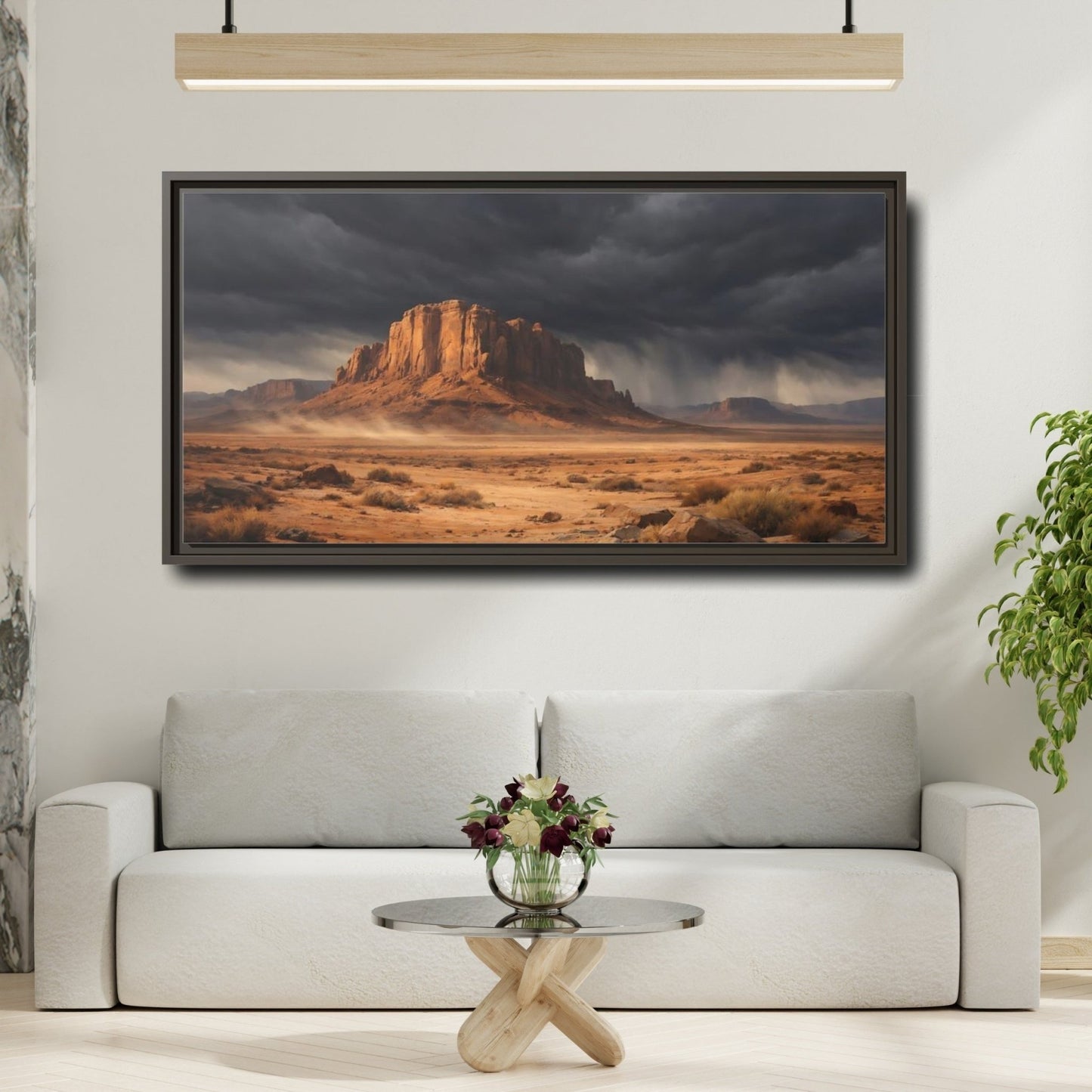 Landscape Nature Desert Storm Brown And - Framed Canvas Wall Art Print - YesArtYes