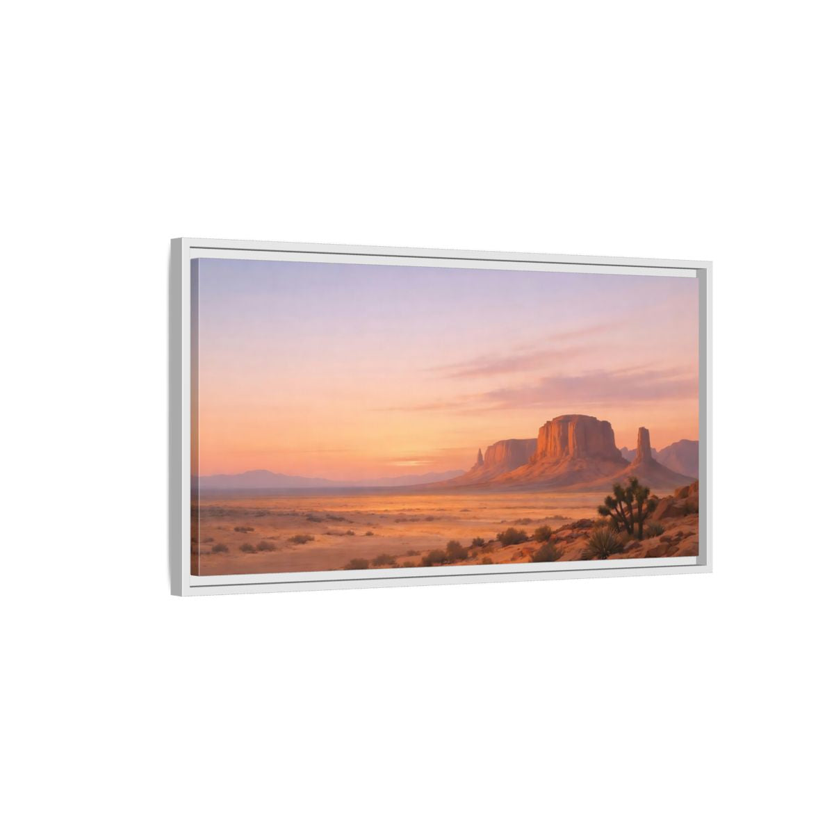 Side Mockup 1. Nature Desert Landscape Desert Sunset shown as stretched canvas wall art