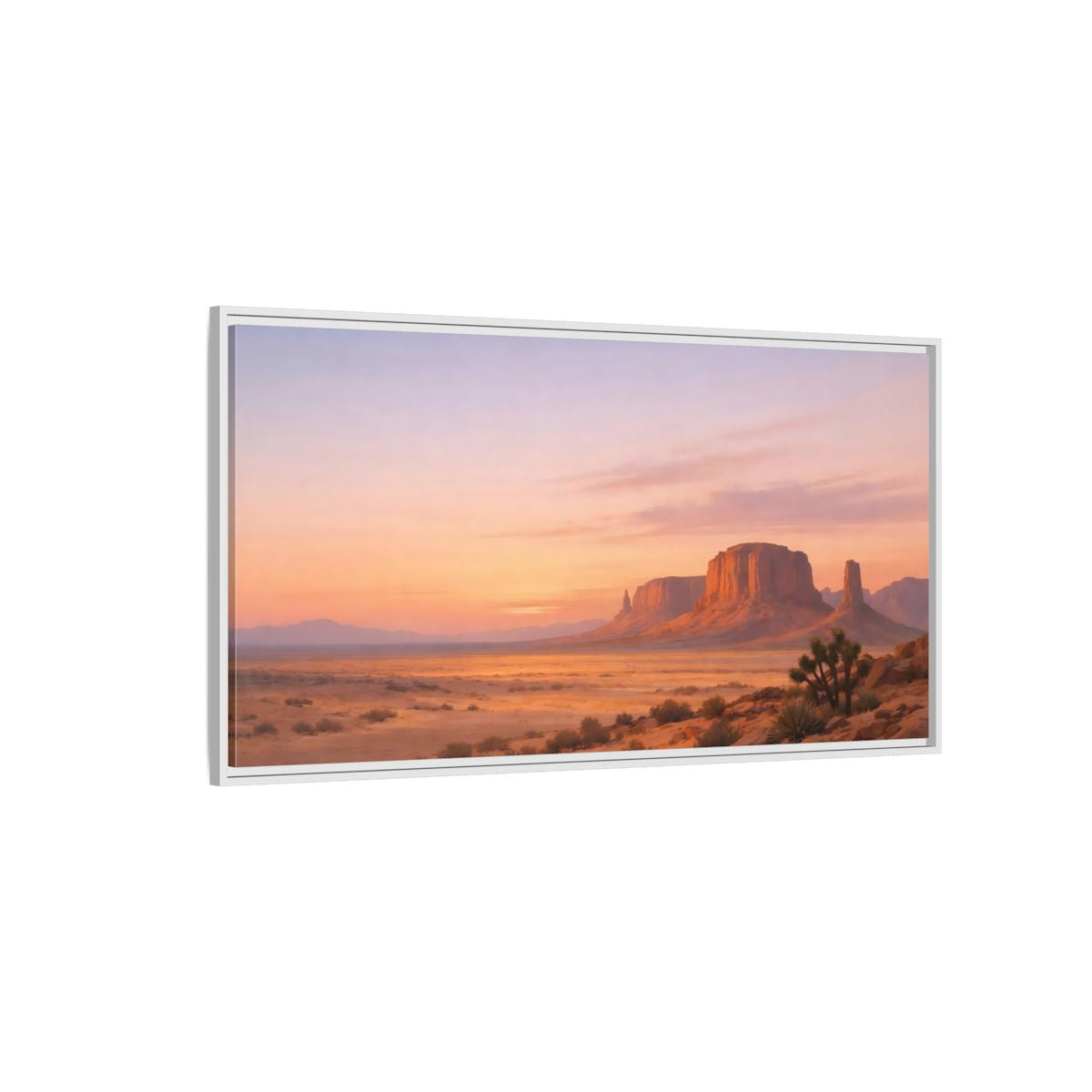 Side Mockup 3. Nature Desert Landscape Desert Sunset shown as stretched canvas wall art