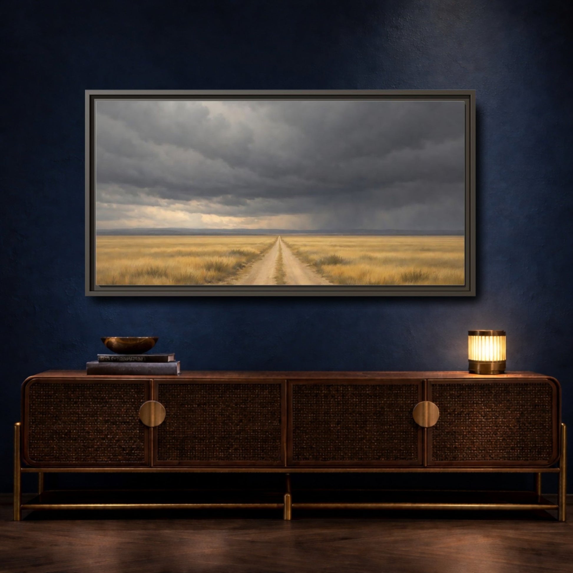 Landscape Nature Dirt Road Brown - Framed Canvas Wall Art Print - YesArtYes