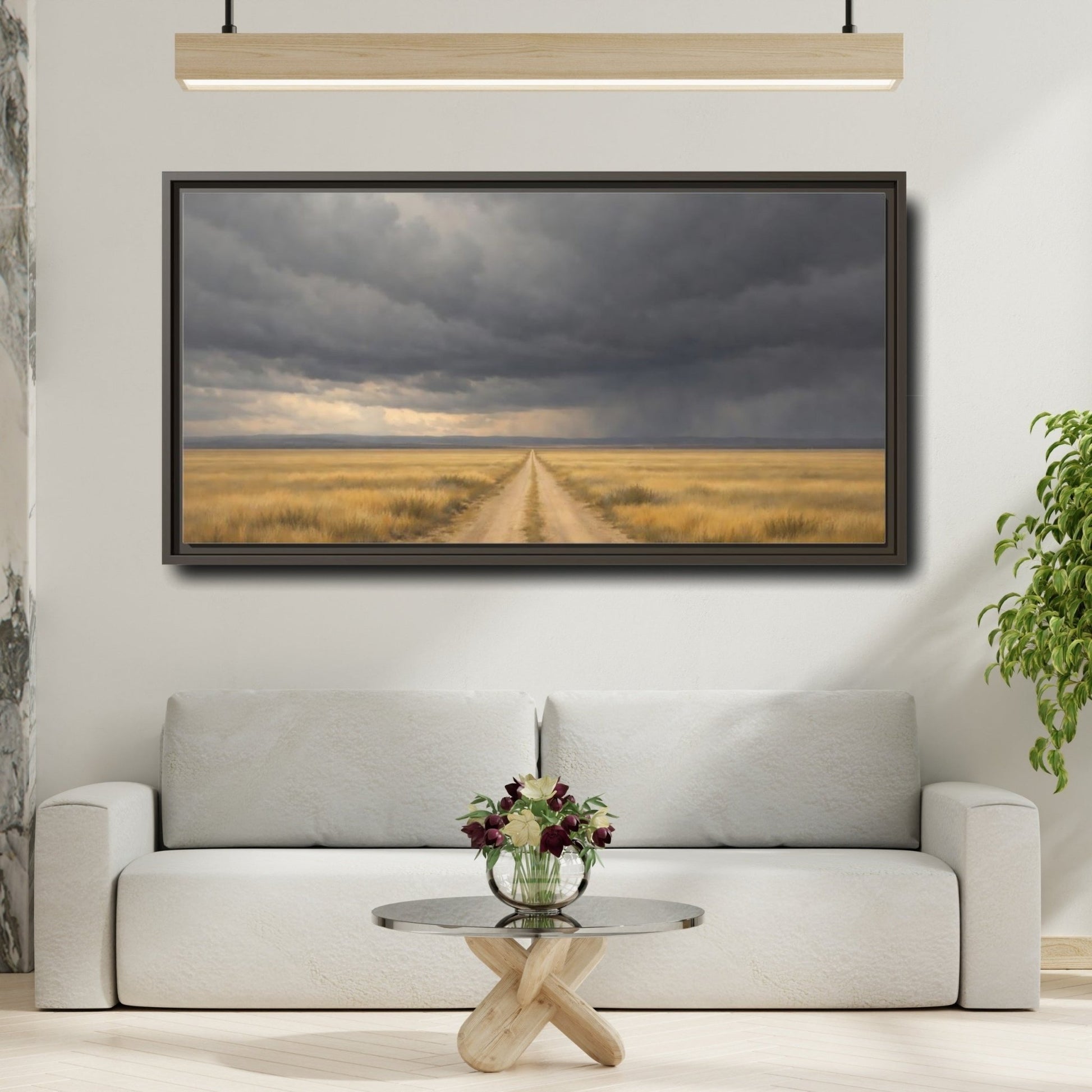 Landscape Nature Dirt Road Brown - Framed Canvas Wall Art Print - YesArtYes
