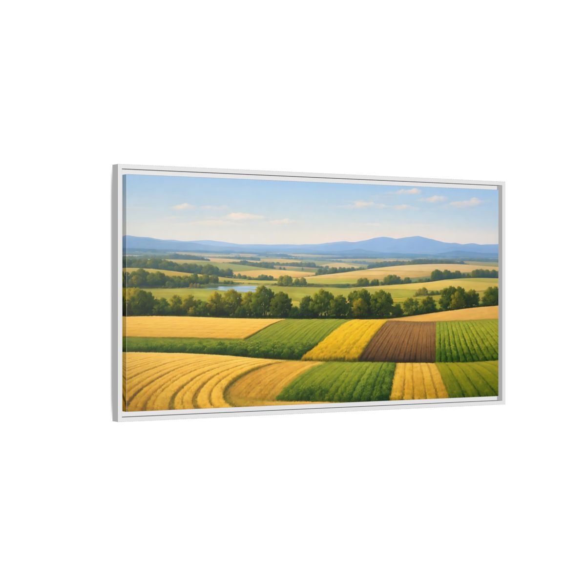 Landscape Nature Farm Fields Green Yellow - Framed Canvas Wall Art Print - YesArtYes