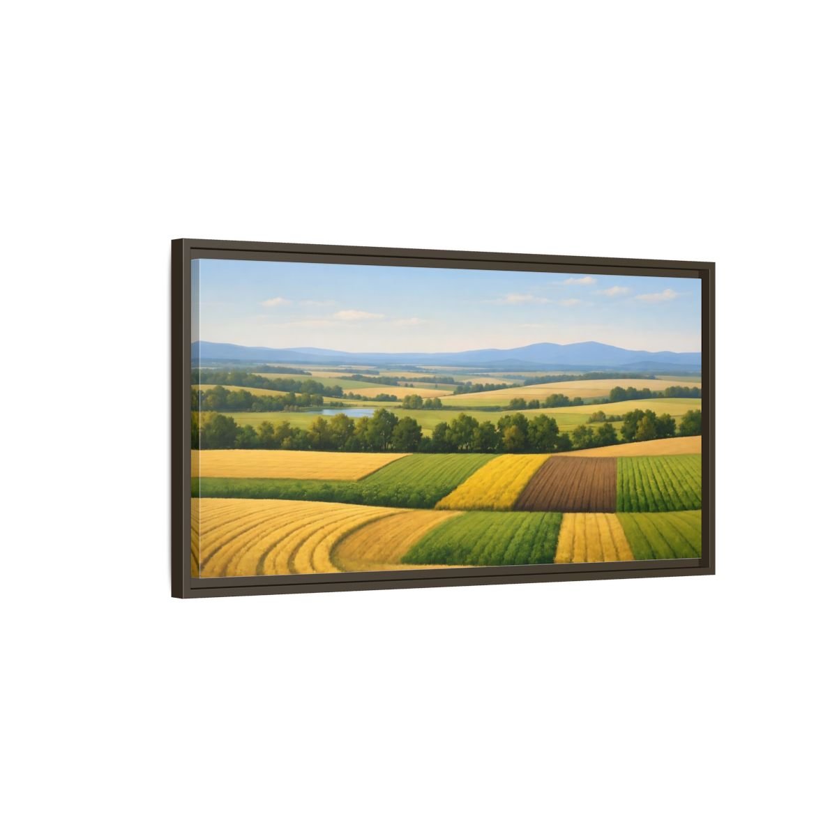 Landscape Nature Farm Fields Green Yellow - Framed Canvas Wall Art Print - YesArtYes