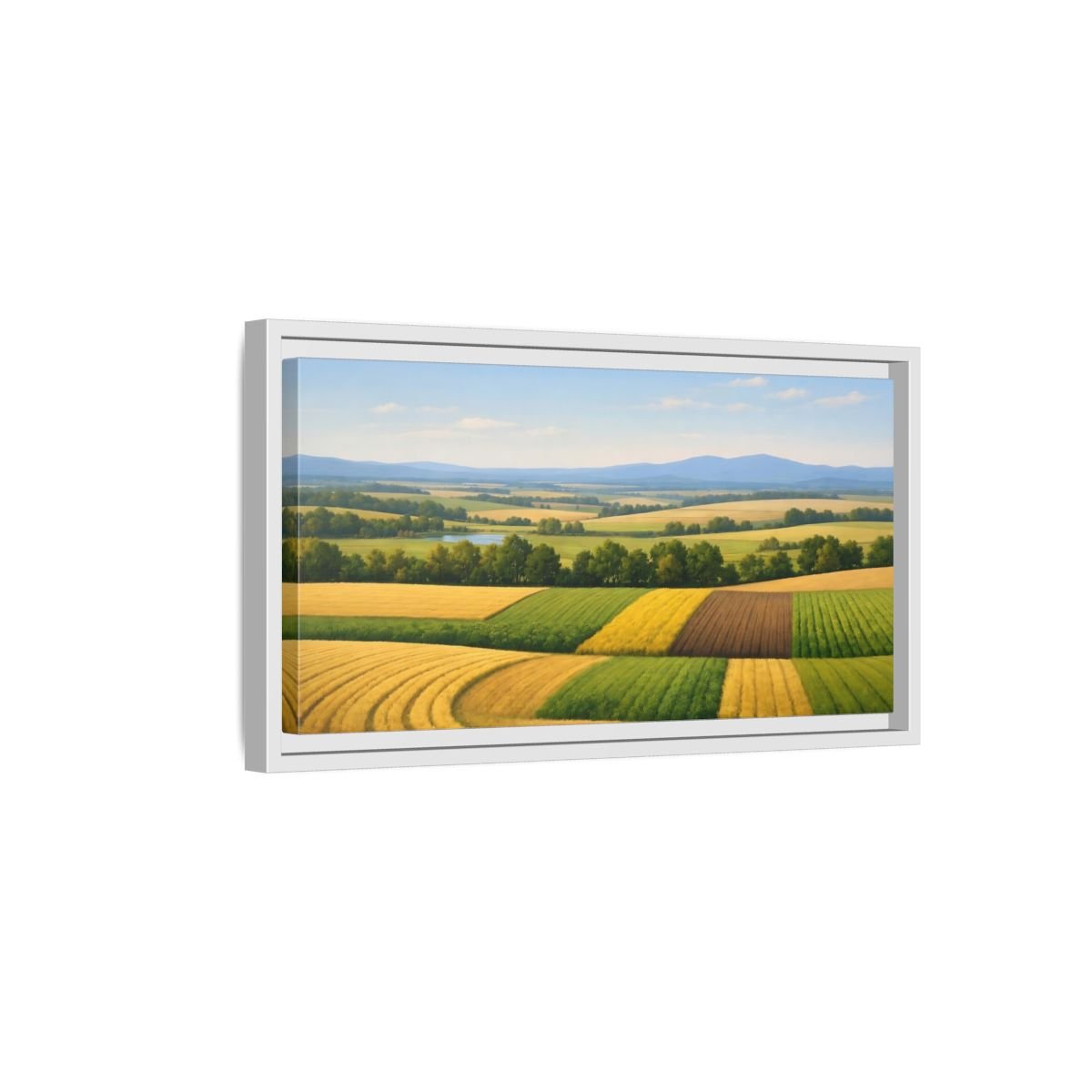 Landscape Nature Farm Fields Green Yellow - Framed Canvas Wall Art Print - YesArtYes