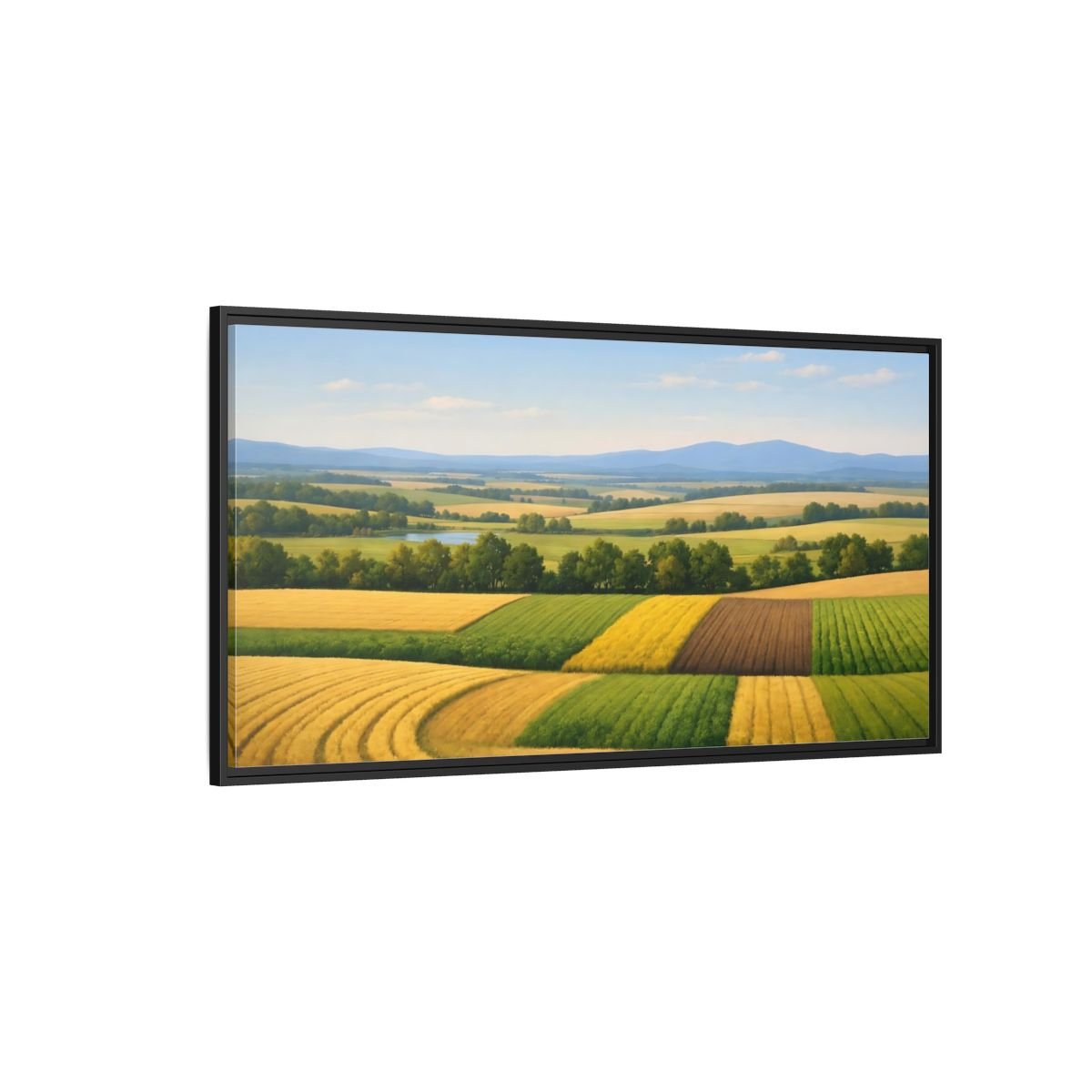 Landscape Nature Farm Fields Green Yellow - Framed Canvas Wall Art Print - YesArtYes