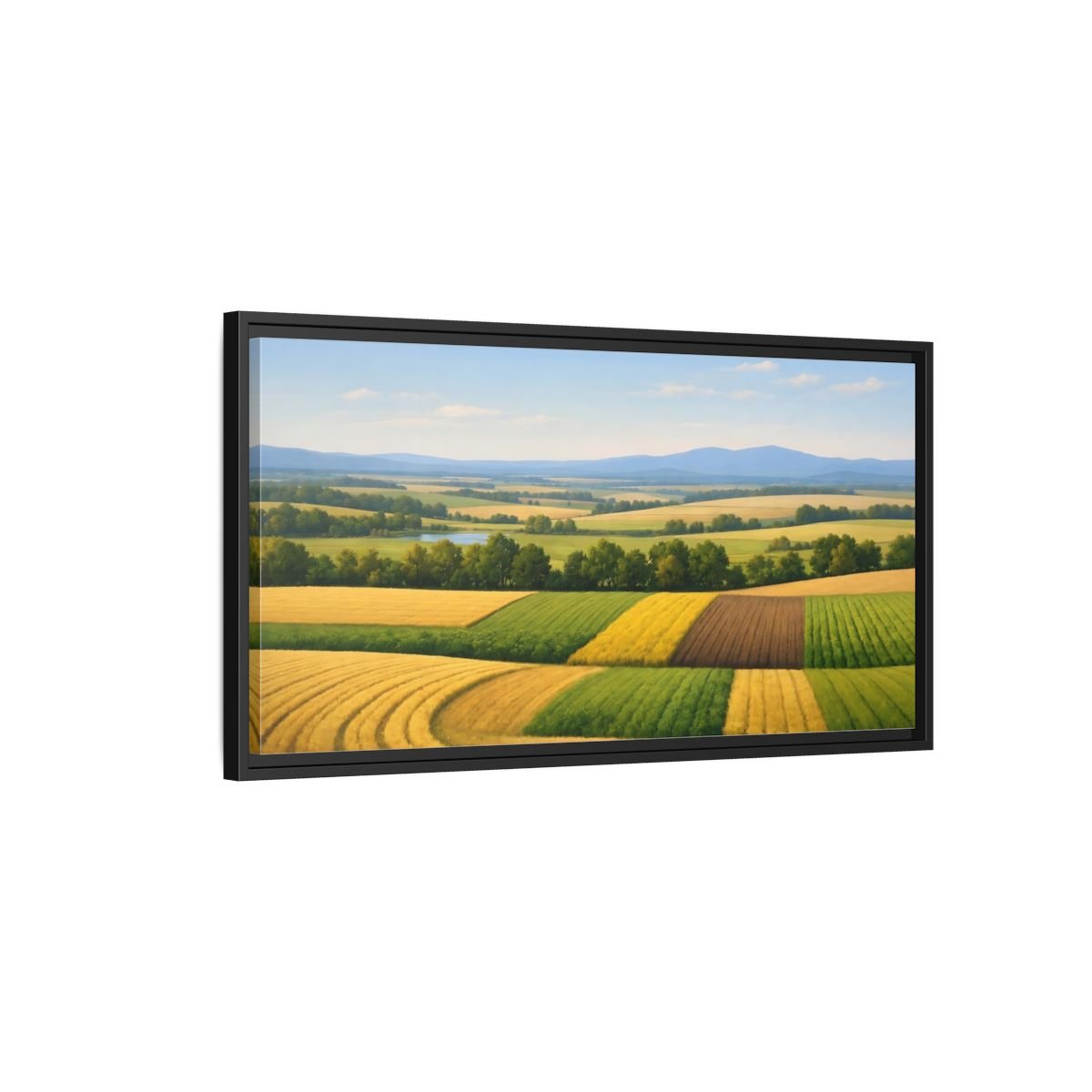 Landscape Nature Farm Fields Green Yellow - Framed Canvas Wall Art Print - YesArtYes