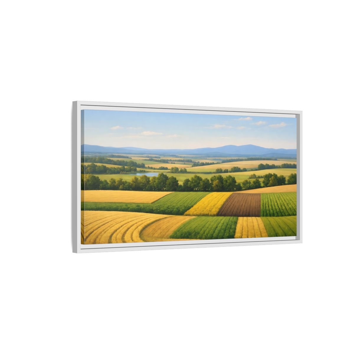 Landscape Nature Farm Fields Green Yellow - Framed Canvas Wall Art Print - YesArtYes