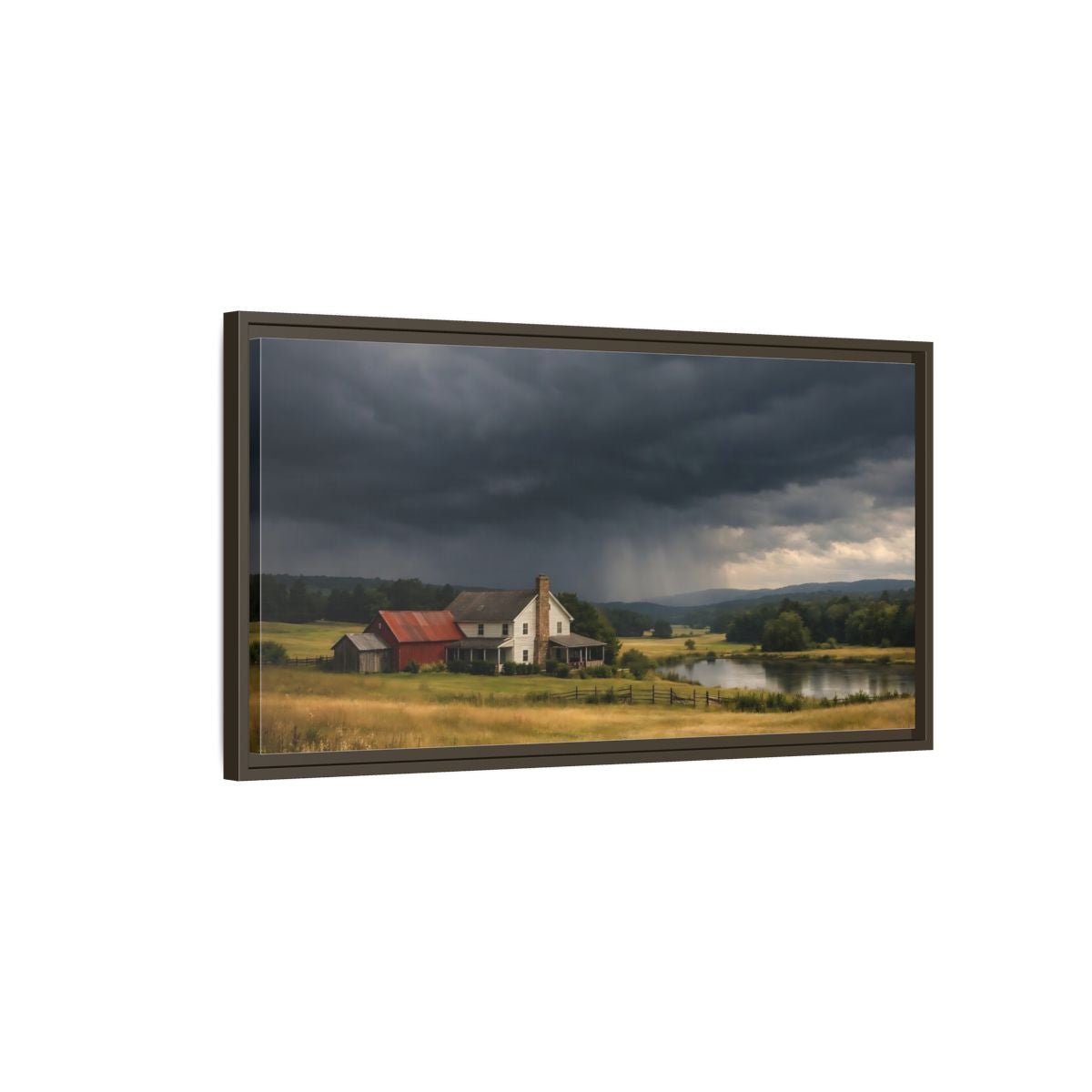 Landscape Nature Farmhouse Stormy - Framed Canvas Wall Art Print - YesArtYes
