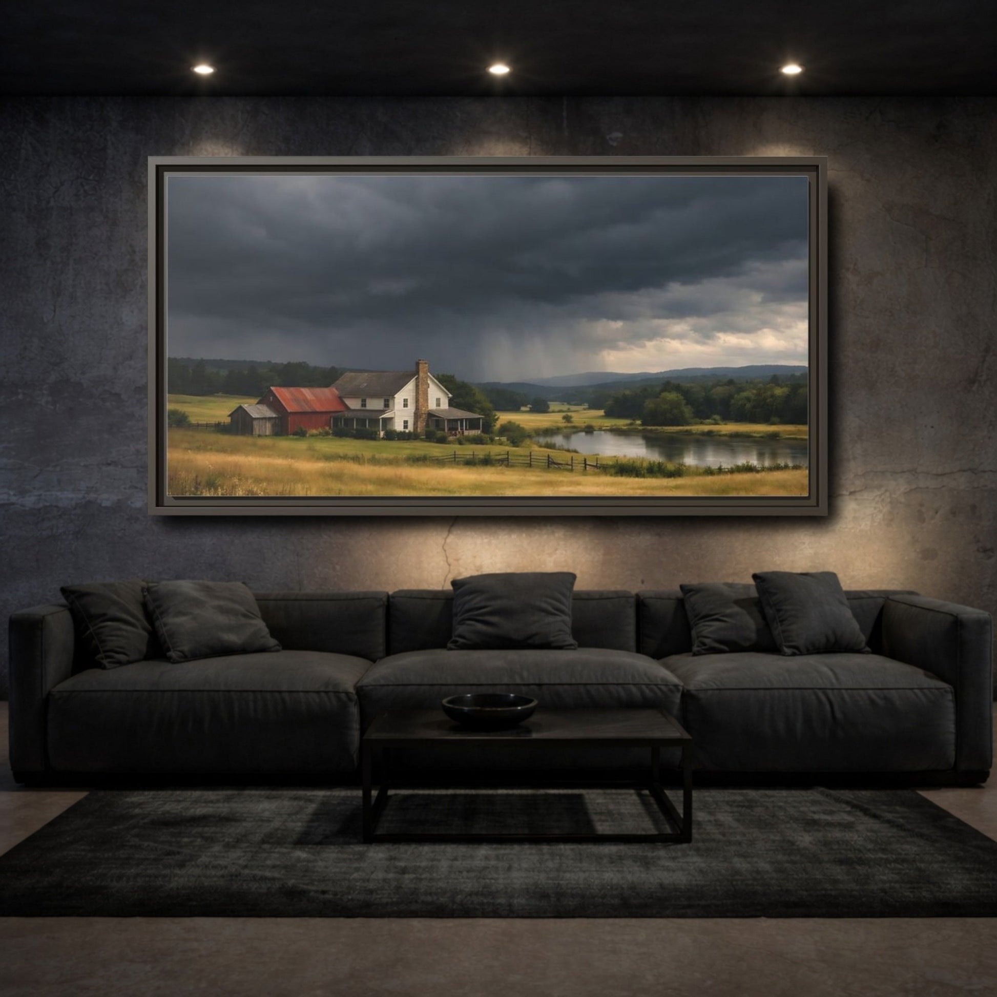 Landscape Nature Farmhouse Stormy - Framed Canvas Wall Art Print - YesArtYes