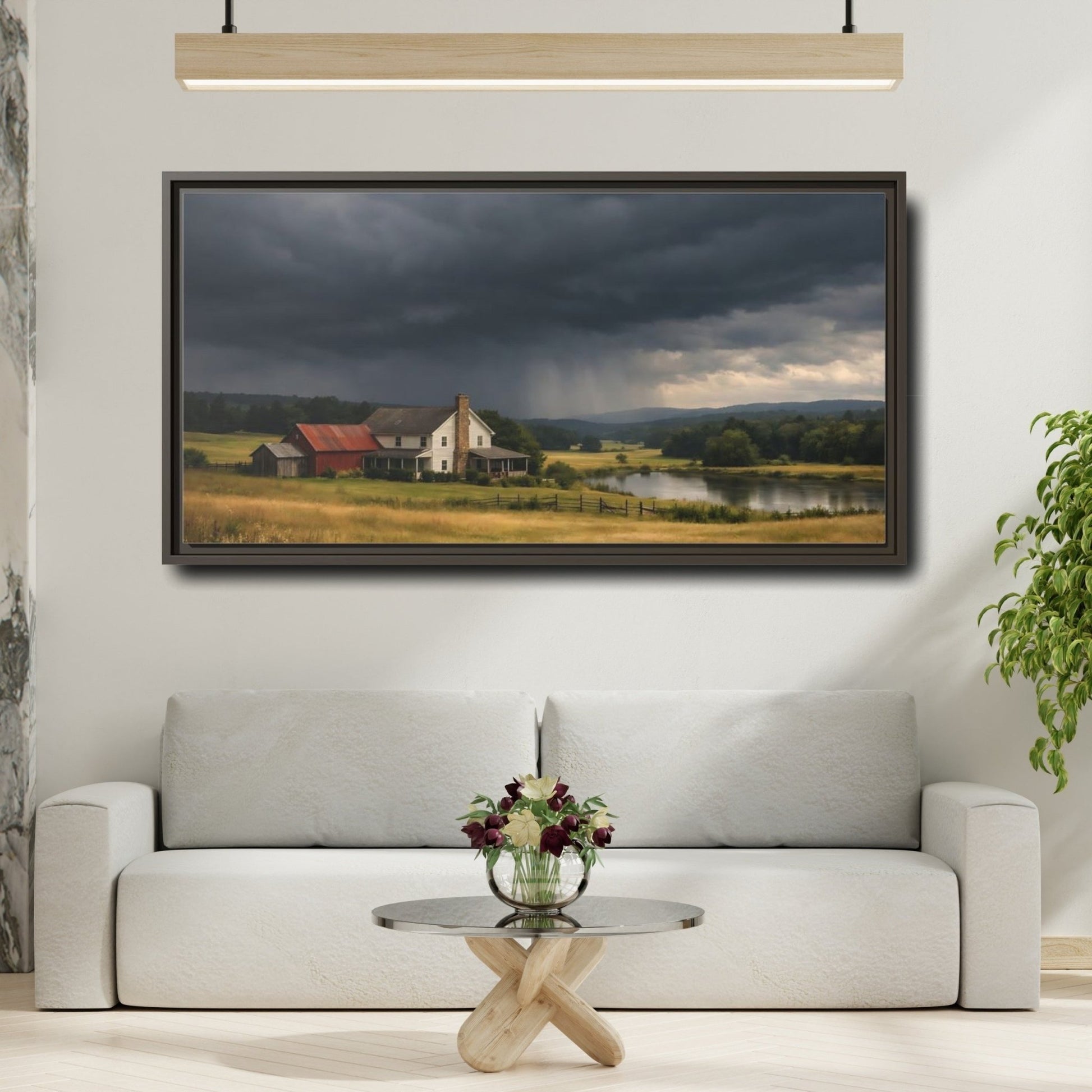 Landscape Nature Farmhouse Stormy - Framed Canvas Wall Art Print - YesArtYes