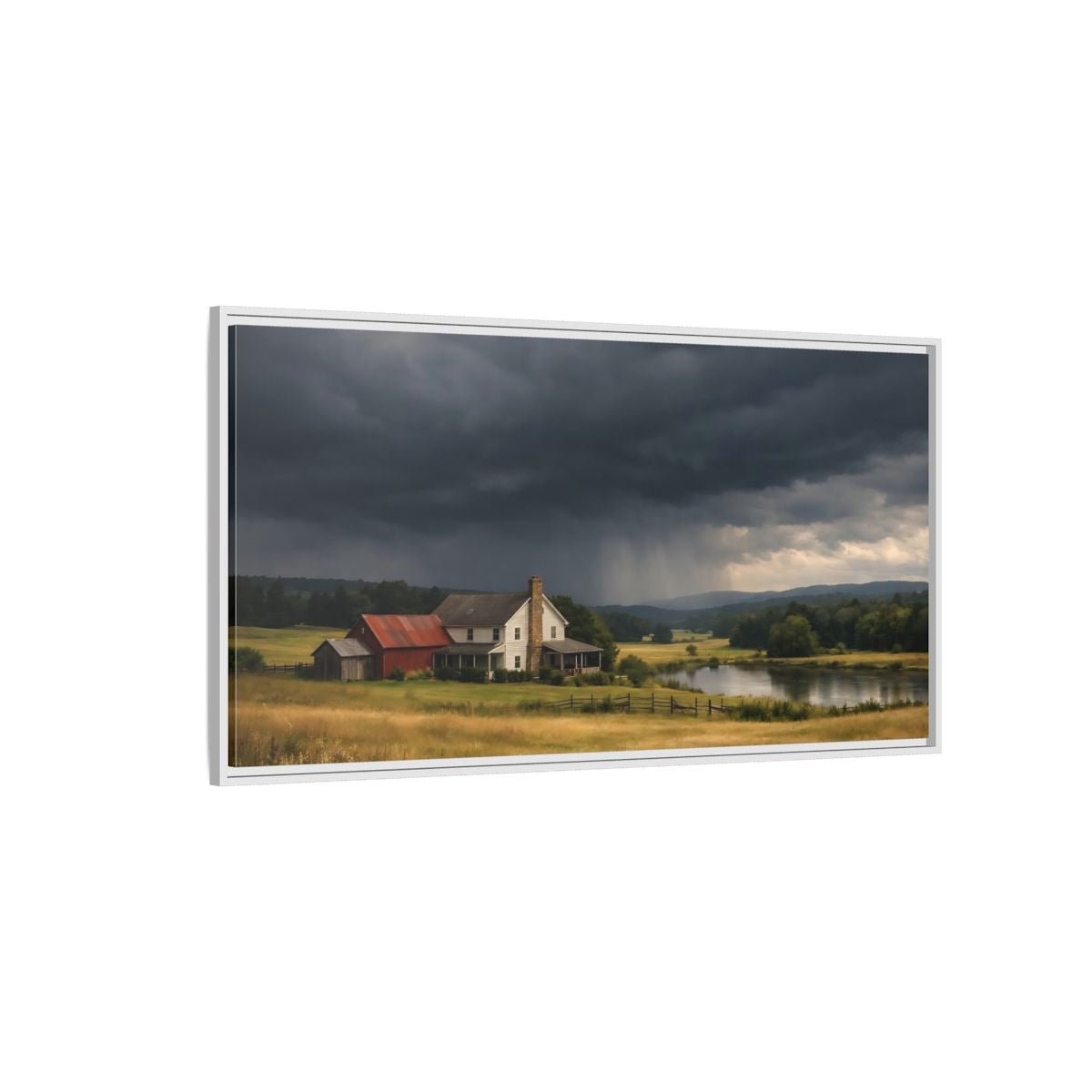 Landscape Nature Farmhouse Stormy - Framed Canvas Wall Art Print - YesArtYes