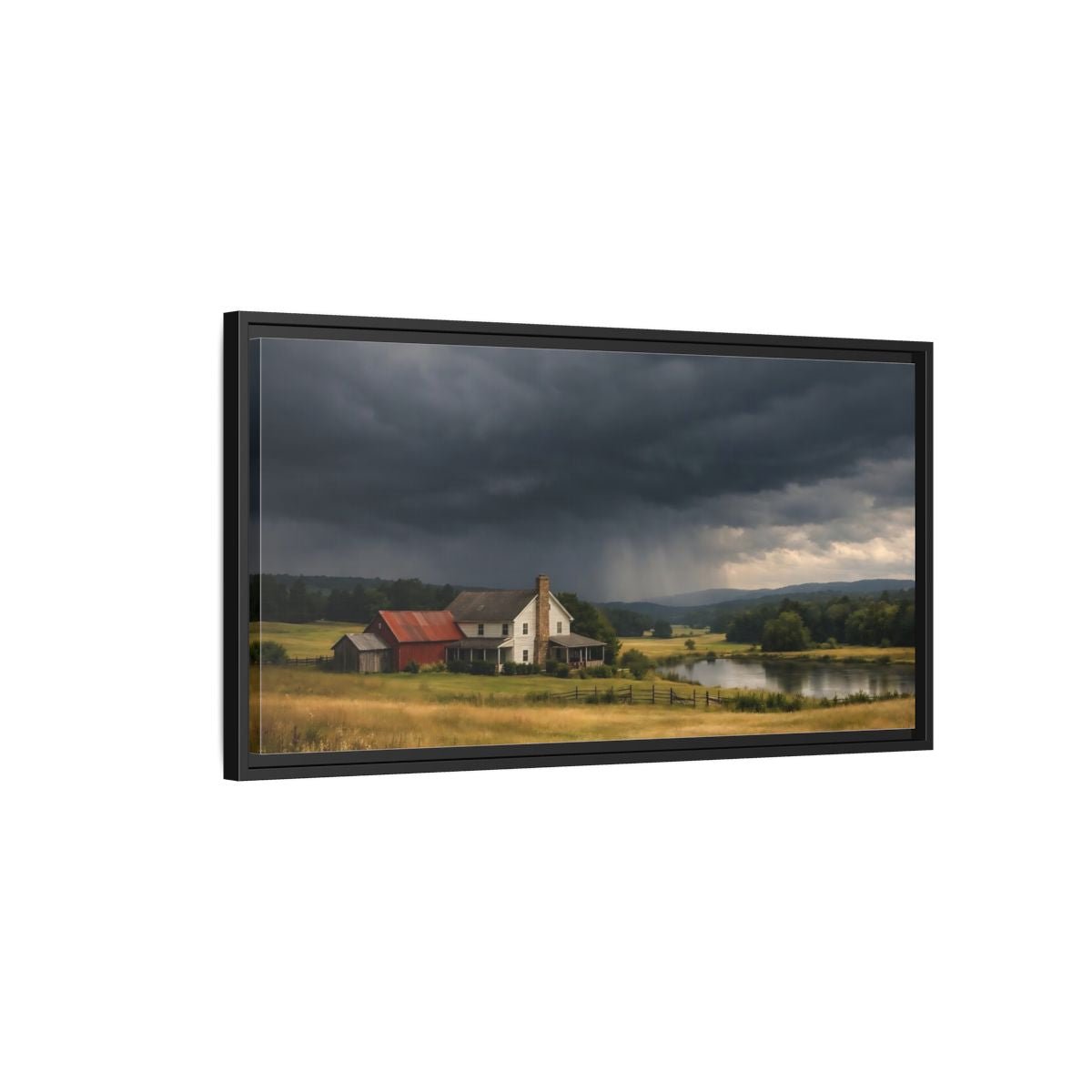 Landscape Nature Farmhouse Stormy - Framed Canvas Wall Art Print - YesArtYes