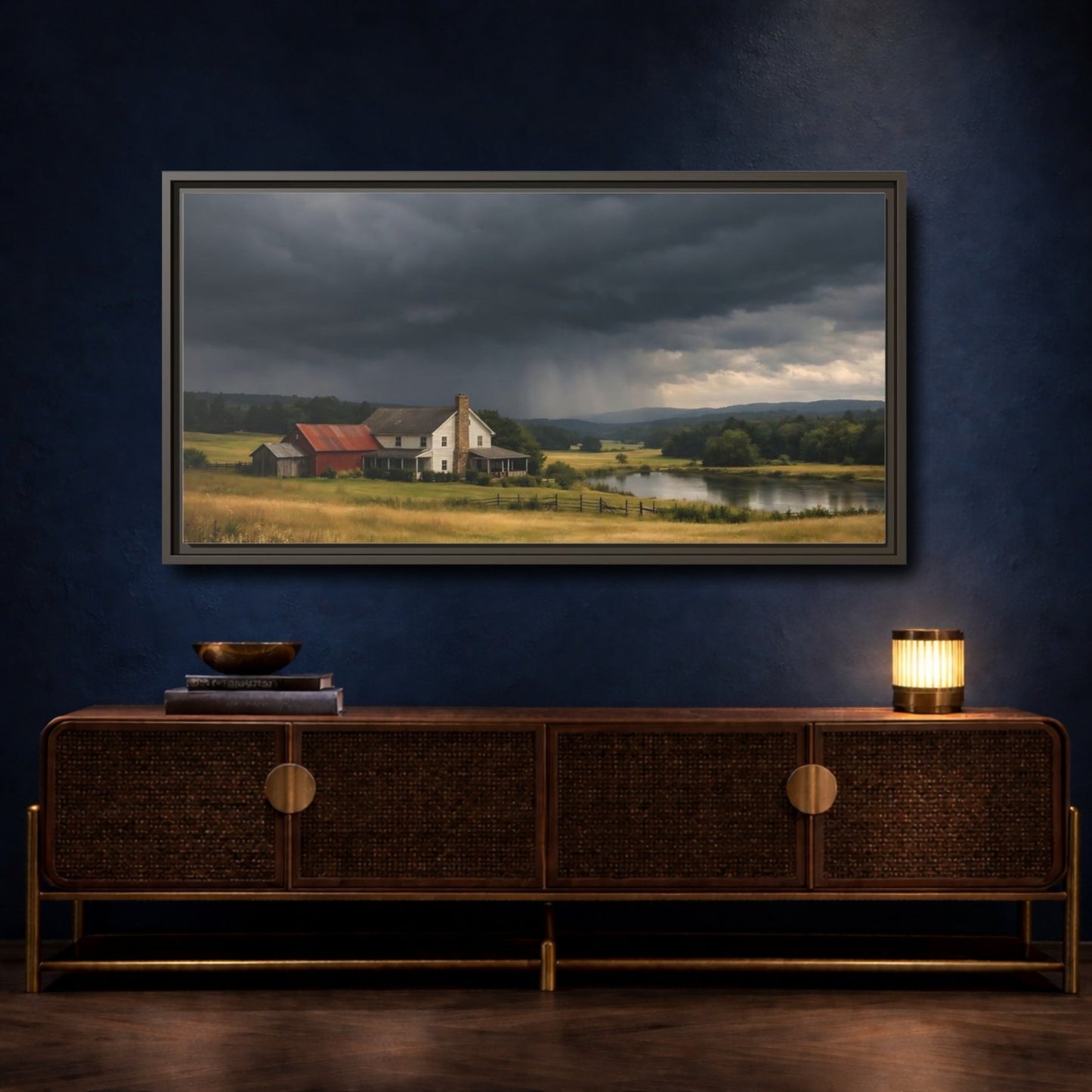 Landscape Nature Farmhouse Stormy - Framed Canvas Wall Art Print - YesArtYes
