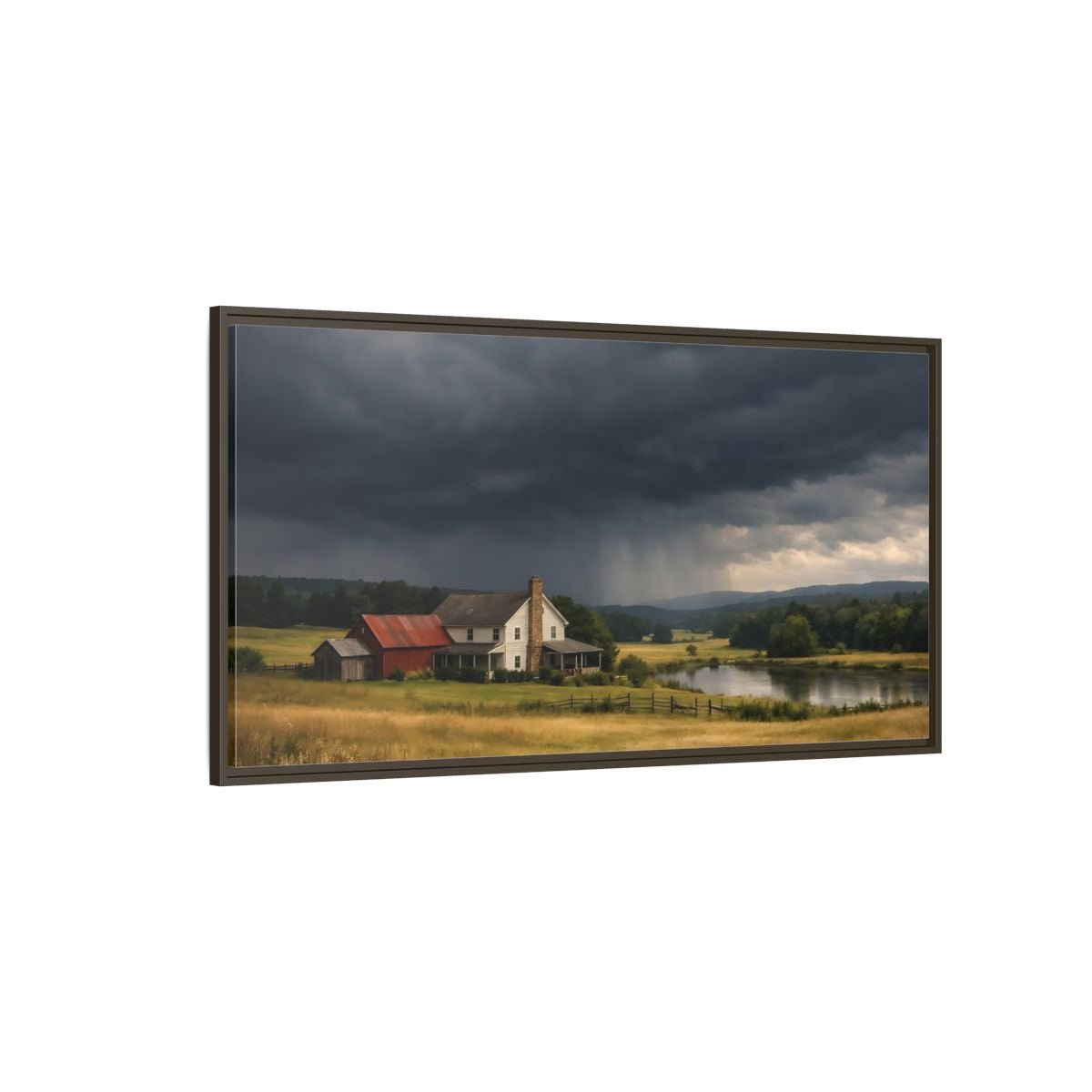 Landscape Nature Farmhouse Stormy - Framed Canvas Wall Art Print - YesArtYes