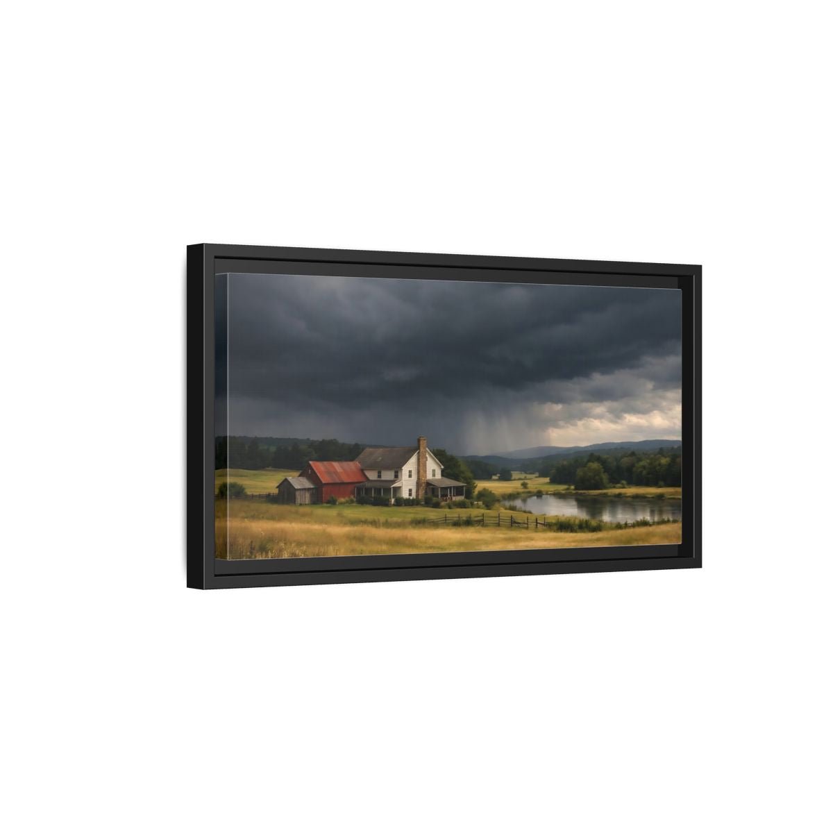 Landscape Nature Farmhouse Stormy - Framed Canvas Wall Art Print - YesArtYes