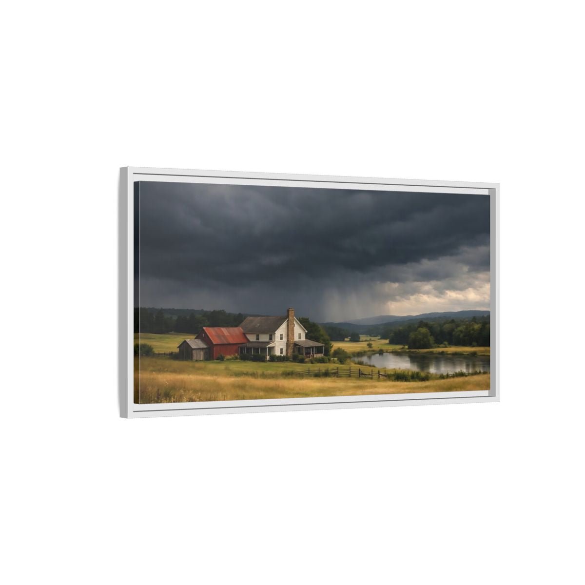 Landscape Nature Farmhouse Stormy - Framed Canvas Wall Art Print - YesArtYes
