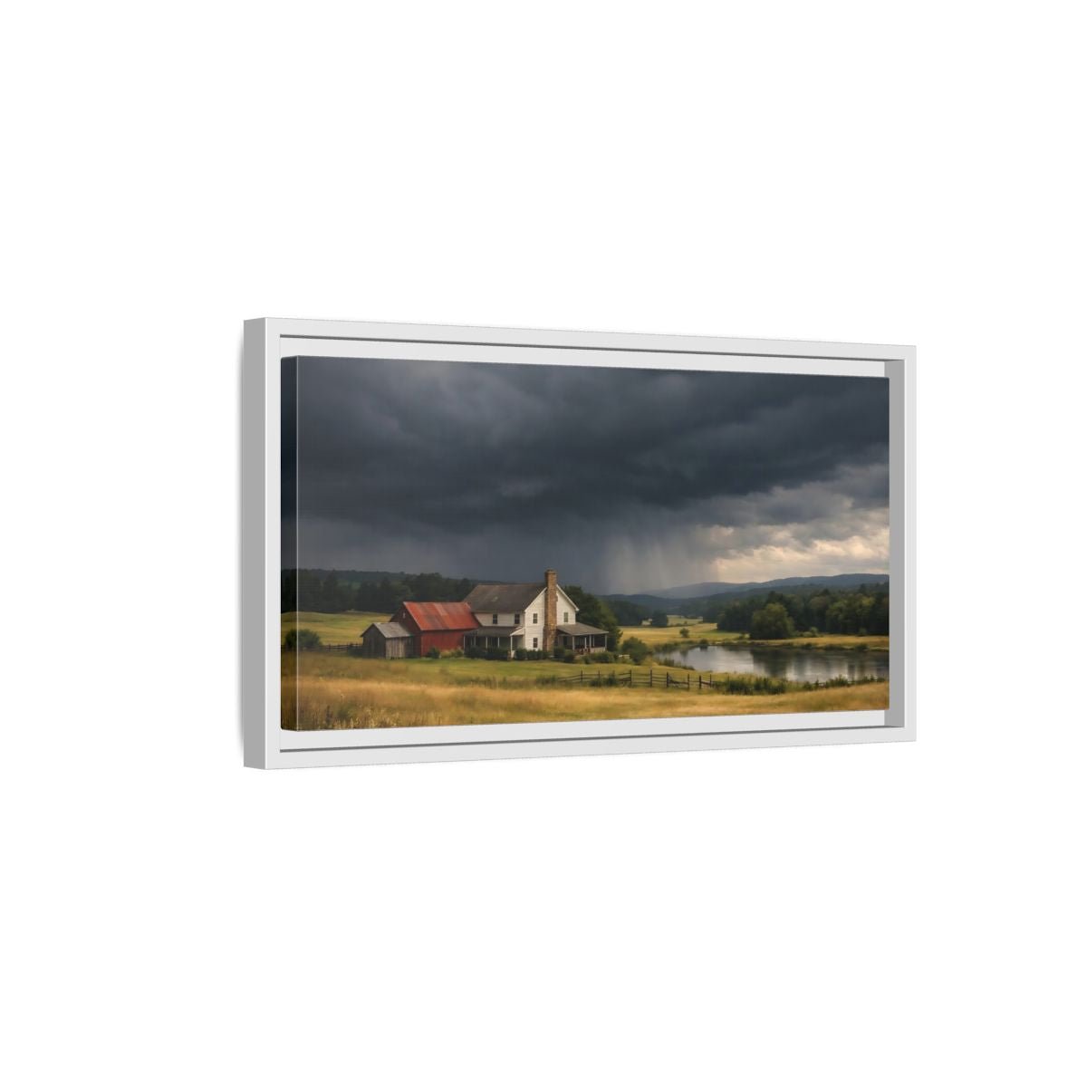 Landscape Nature Farmhouse Stormy - Framed Canvas Wall Art Print - YesArtYes