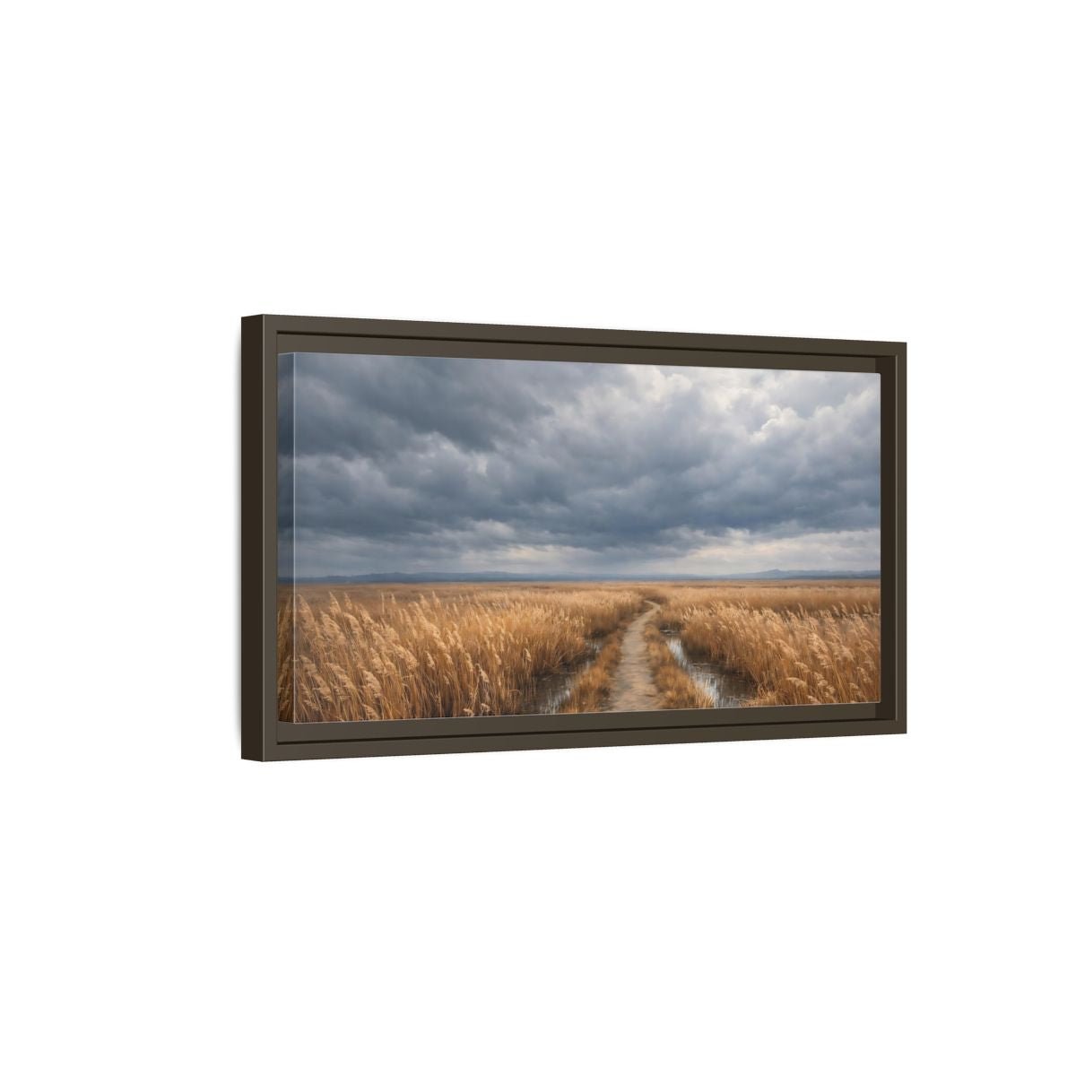 Landscape Nature Field Path Golden And - Framed Canvas Wall Art Print - YesArtYes