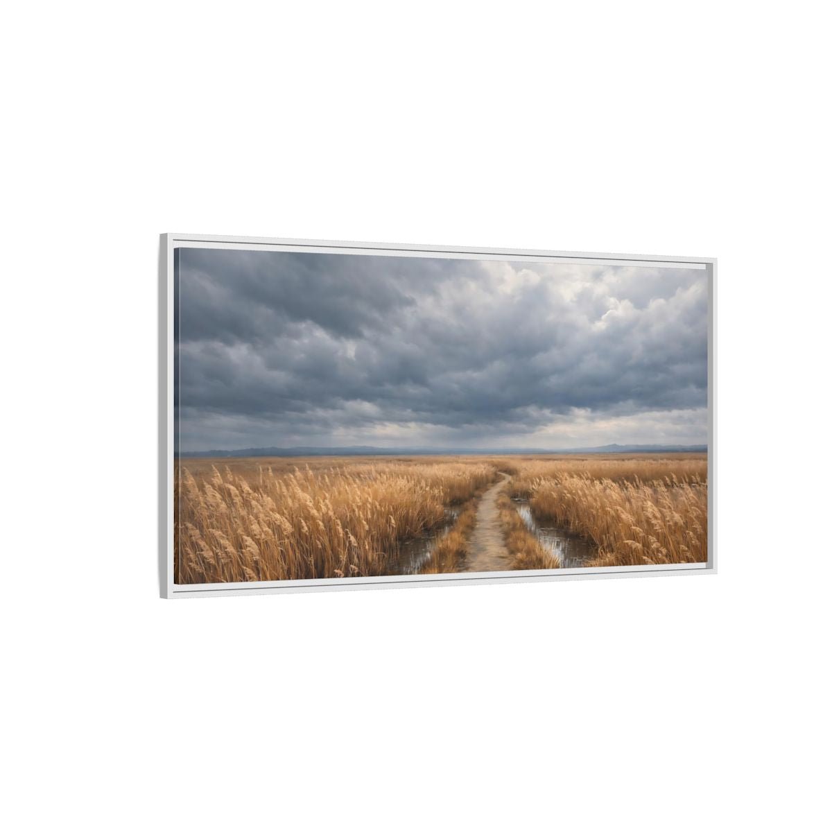 Landscape Nature Field Path Golden And - Framed Canvas Wall Art Print - YesArtYes