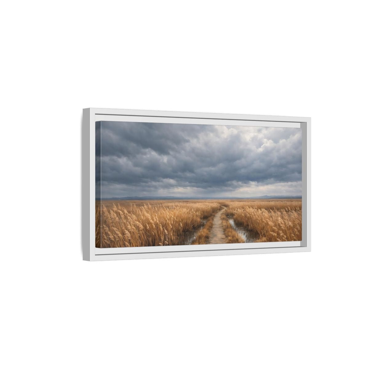 Landscape Nature Field Path Golden And - Framed Canvas Wall Art Print - YesArtYes