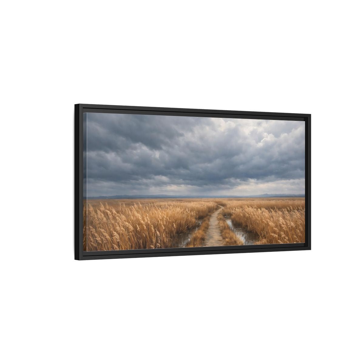 Landscape Nature Field Path Golden And - Framed Canvas Wall Art Print - YesArtYes