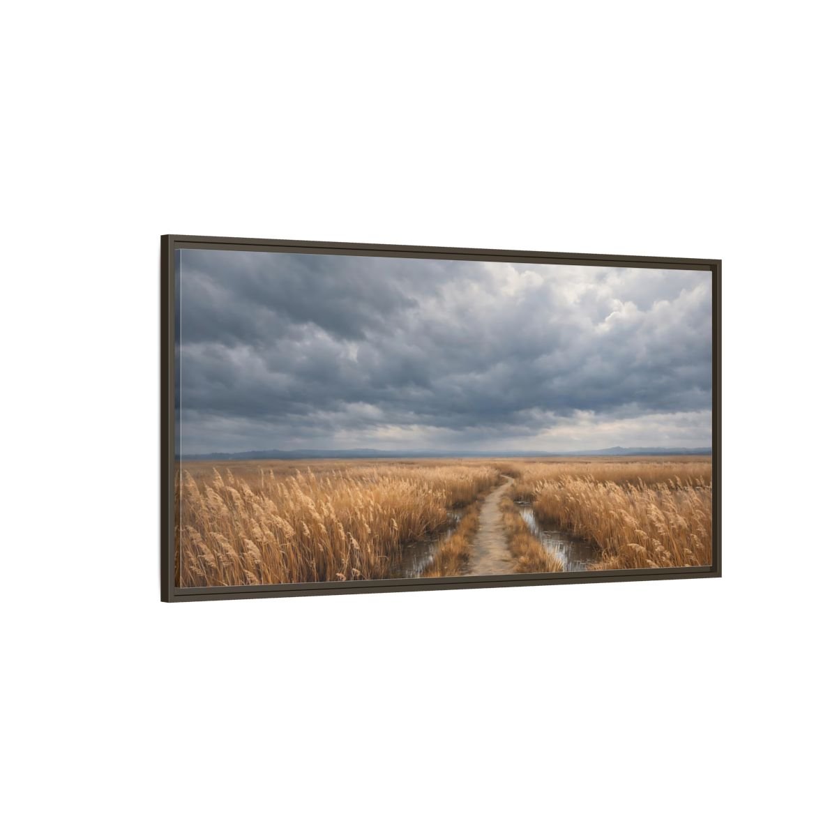 Landscape Nature Field Path Golden And - Framed Canvas Wall Art Print - YesArtYes