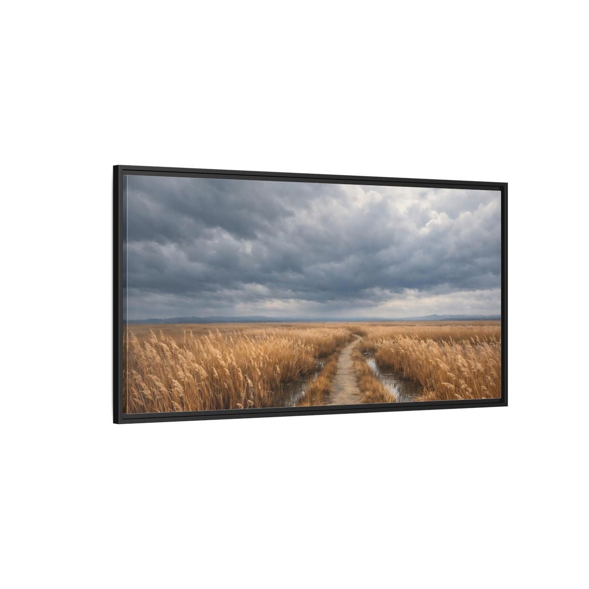 Landscape Nature Field Path Golden And - Framed Canvas Wall Art Print - YesArtYes