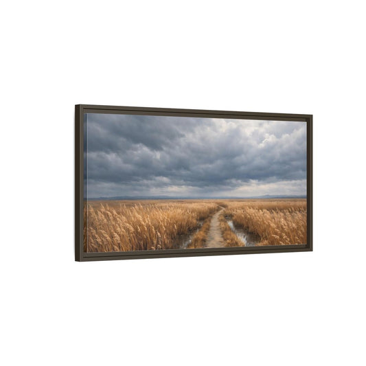 Landscape Nature Field Path Golden And - Framed Canvas Wall Art Print - YesArtYes