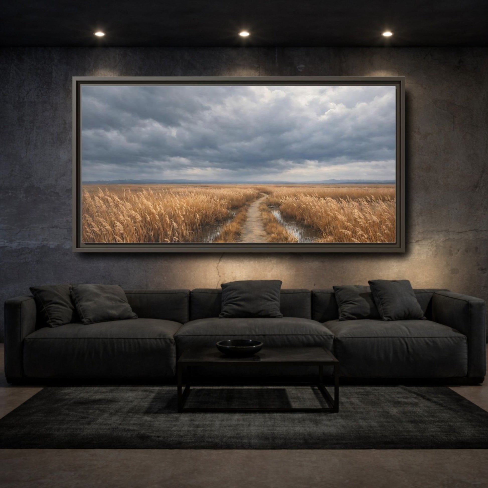 Landscape Nature Field Path Golden And - Framed Canvas Wall Art Print - YesArtYes