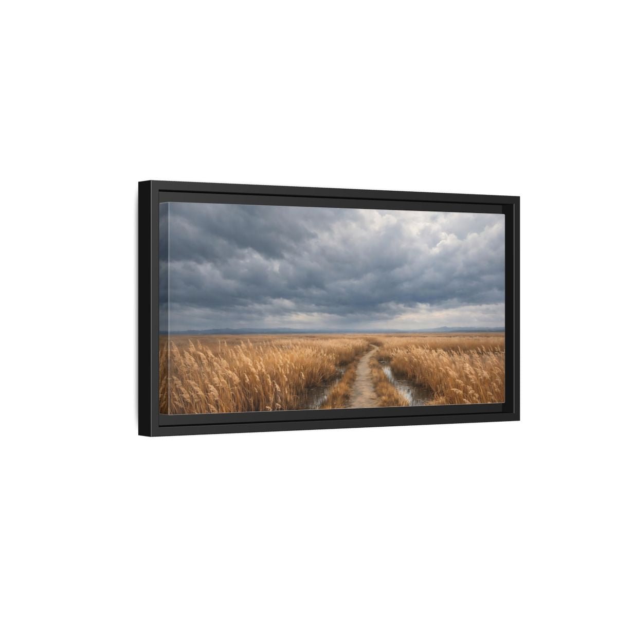 Landscape Nature Field Path Golden And - Framed Canvas Wall Art Print - YesArtYes