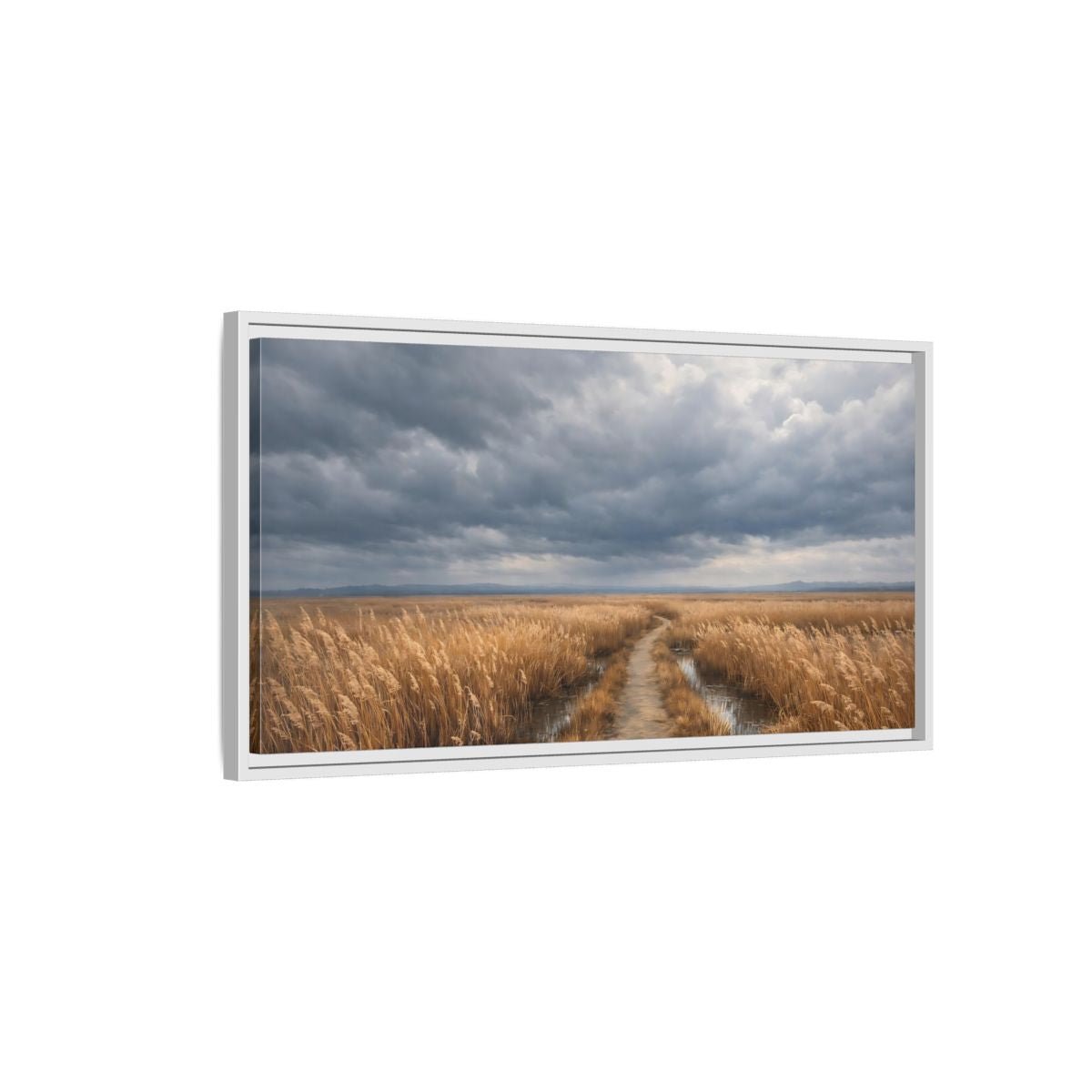 Landscape Nature Field Path Golden And - Framed Canvas Wall Art Print - YesArtYes