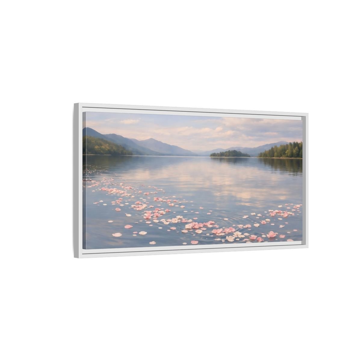 Landscape Nature Flower Petals Pink Lake - Framed Canvas Wall Art Print - YesArtYes