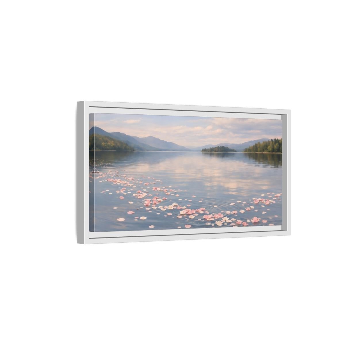 Landscape Nature Flower Petals Pink Lake - Framed Canvas Wall Art Print - YesArtYes