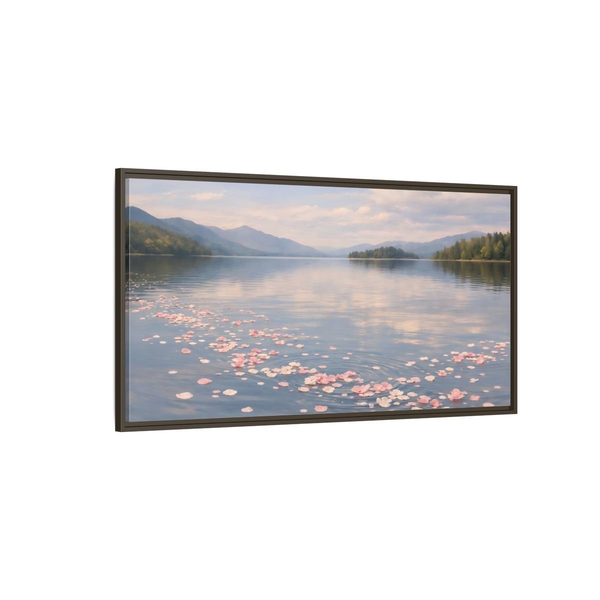 Landscape Nature Flower Petals Pink Lake - Framed Canvas Wall Art Print - YesArtYes