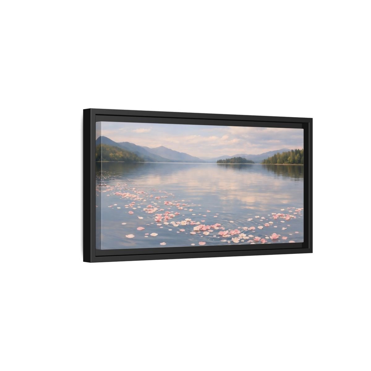 Landscape Nature Flower Petals Pink Lake - Framed Canvas Wall Art Print - YesArtYes