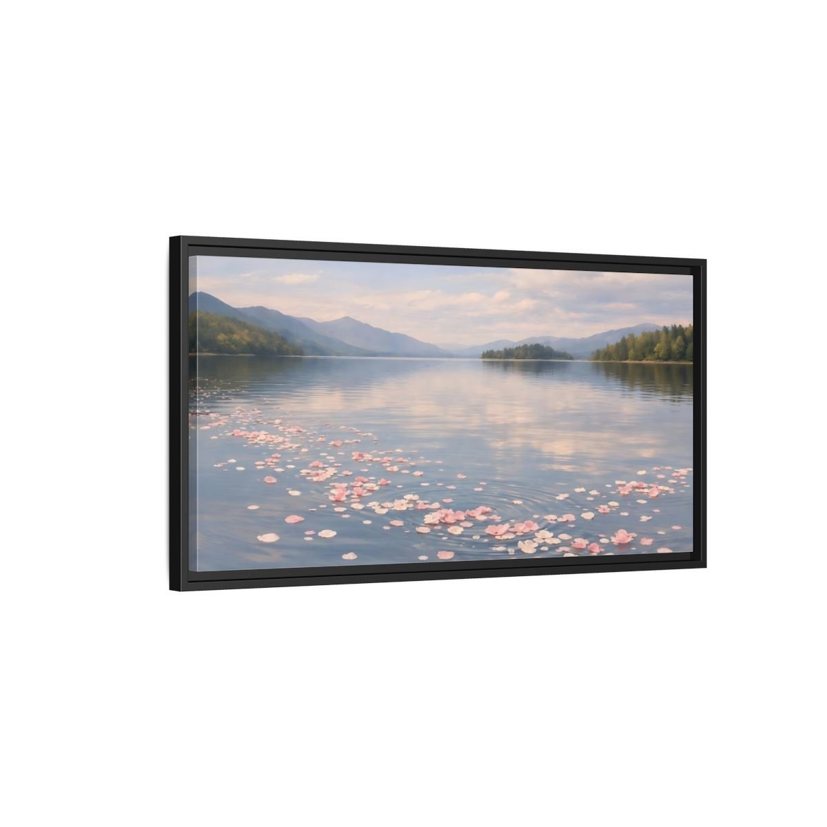 Landscape Nature Flower Petals Pink Lake - Framed Canvas Wall Art Print - YesArtYes