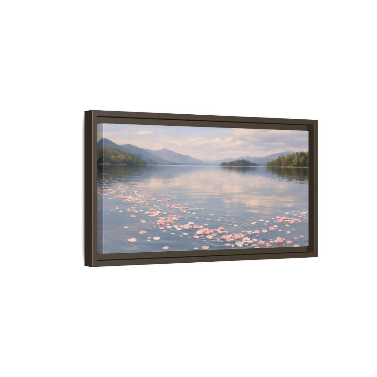 Landscape Nature Flower Petals Pink Lake - Framed Canvas Wall Art Print - YesArtYes