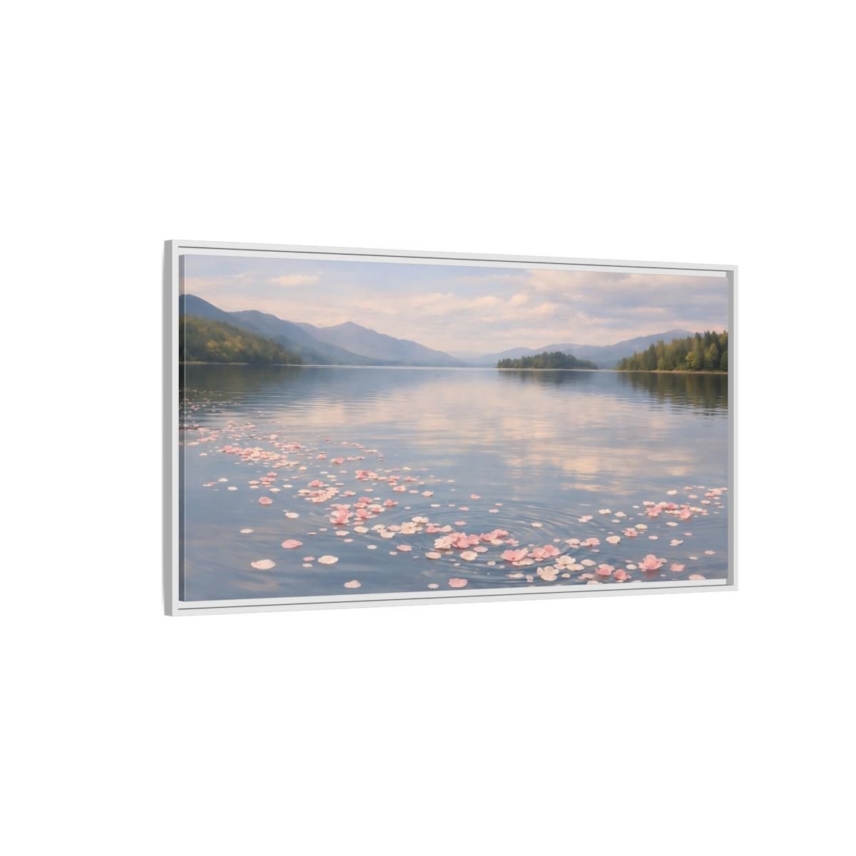Landscape Nature Flower Petals Pink Lake - Framed Canvas Wall Art Print - YesArtYes