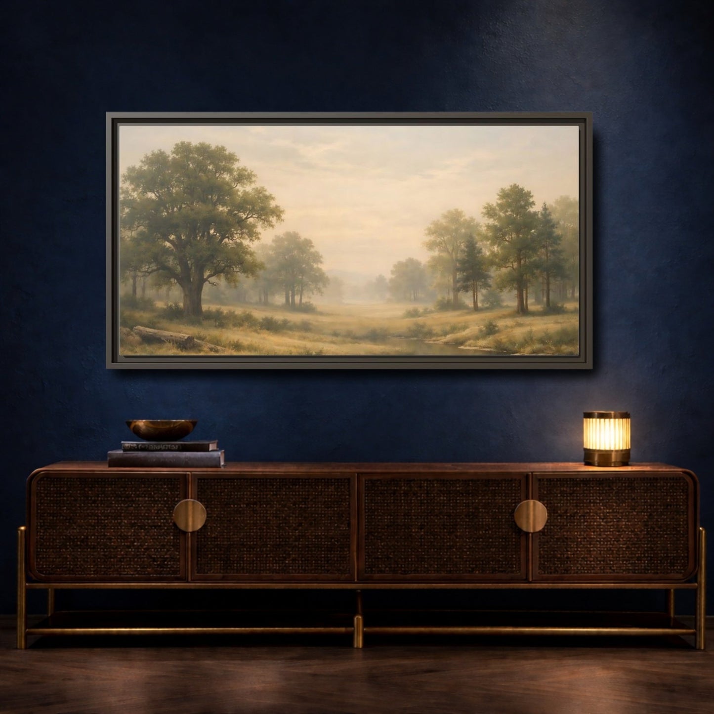 Landscape Nature Forest Green Gold - Framed Canvas Wall Art Print - YesArtYes