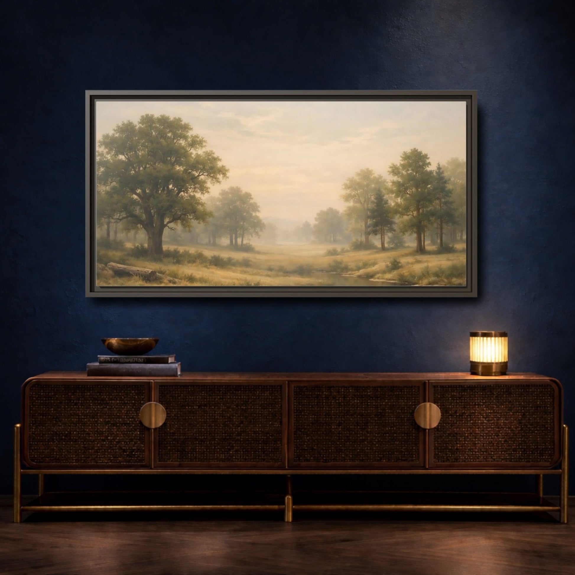 Landscape Nature Forest Green Gold - Framed Canvas Wall Art Print - YesArtYes
