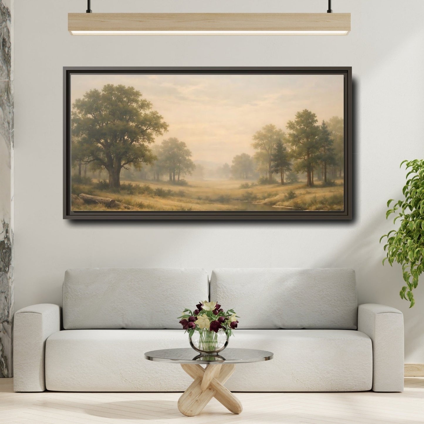 Landscape Nature Forest Green Gold - Framed Canvas Wall Art Print - YesArtYes
