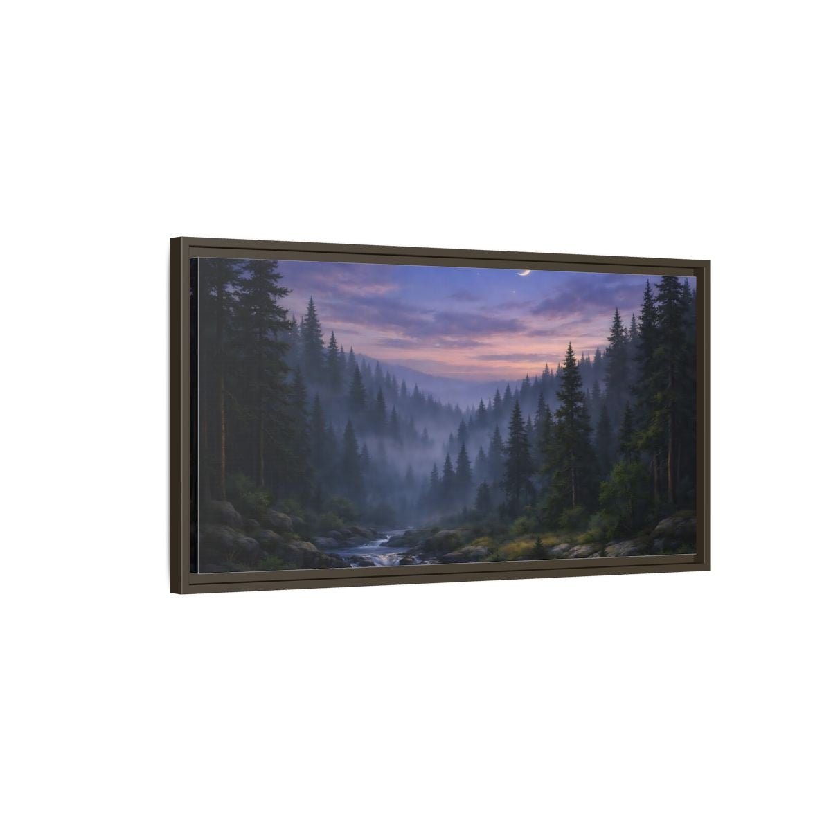 Landscape Nature Forest River Blue Purple - Framed Canvas Wall Art Print - YesArtYes