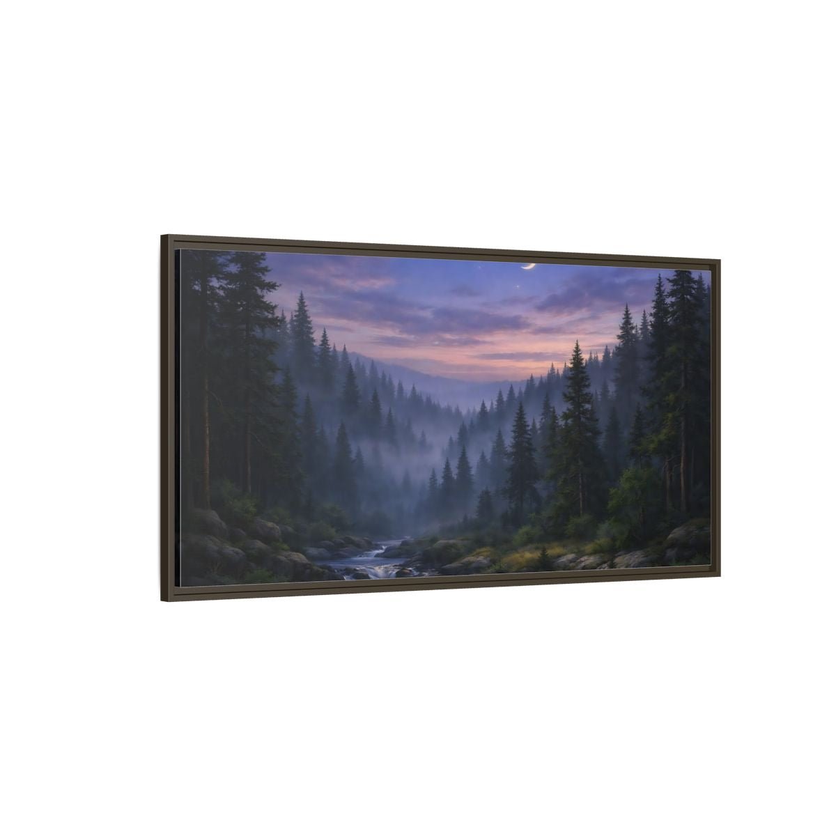 Landscape Nature Forest River Blue Purple - Framed Canvas Wall Art Print - YesArtYes