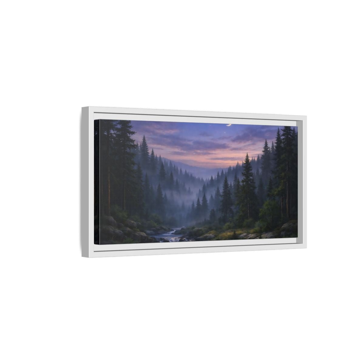 Landscape Nature Forest River Blue Purple - Framed Canvas Wall Art Print - YesArtYes