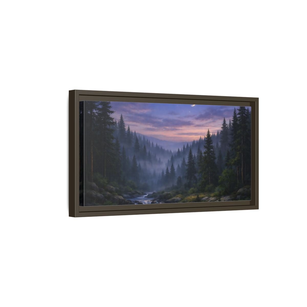 Landscape Nature Forest River Blue Purple - Framed Canvas Wall Art Print - YesArtYes