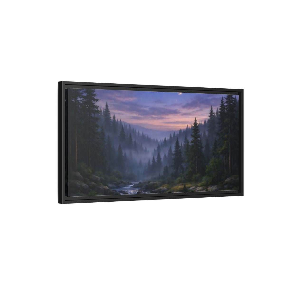 Landscape Nature Forest River Blue Purple - Framed Canvas Wall Art Print - YesArtYes