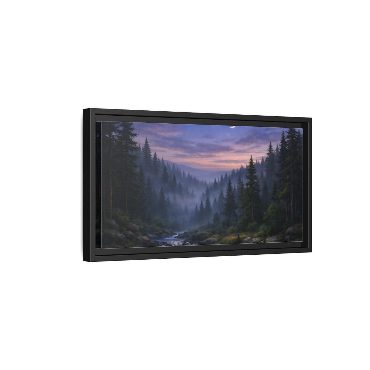 Landscape Nature Forest River Blue Purple - Framed Canvas Wall Art Print - YesArtYes