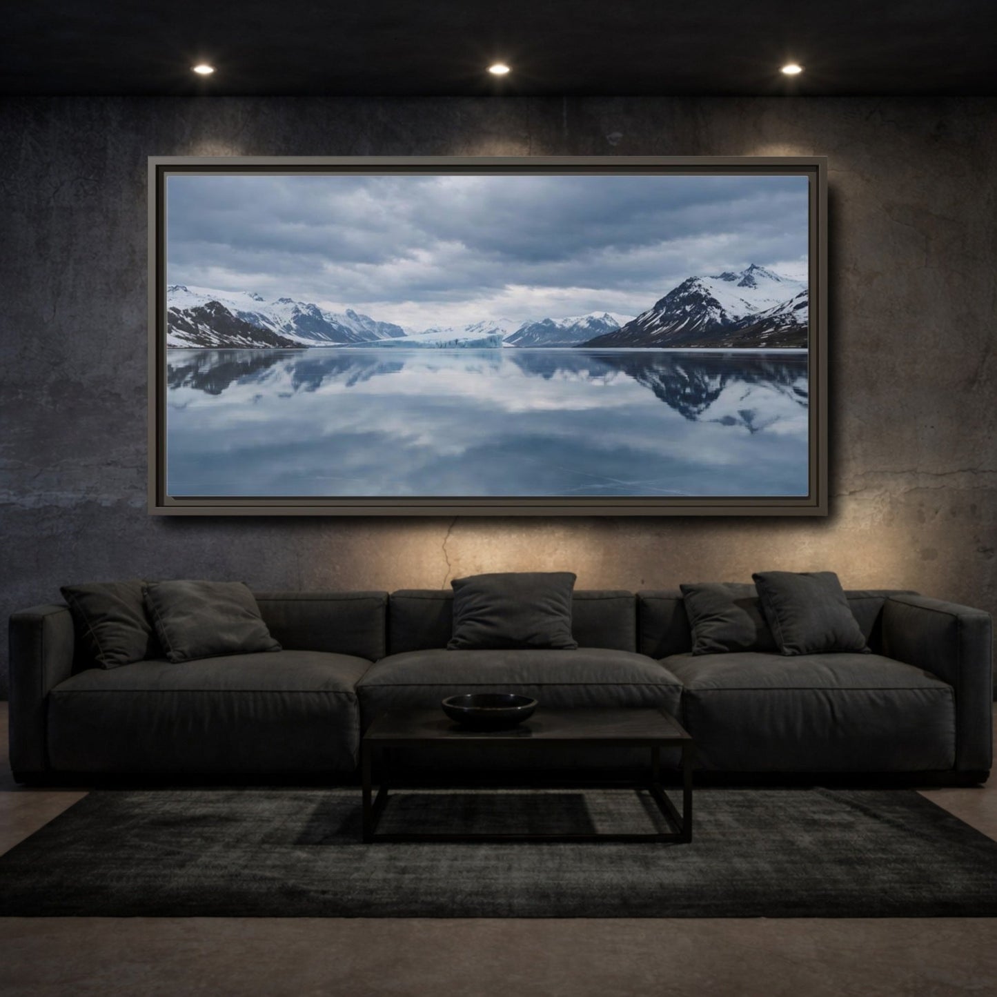 Landscape Nature Glacial Lake Blue And - Framed Canvas Wall Art Print - YesArtYes