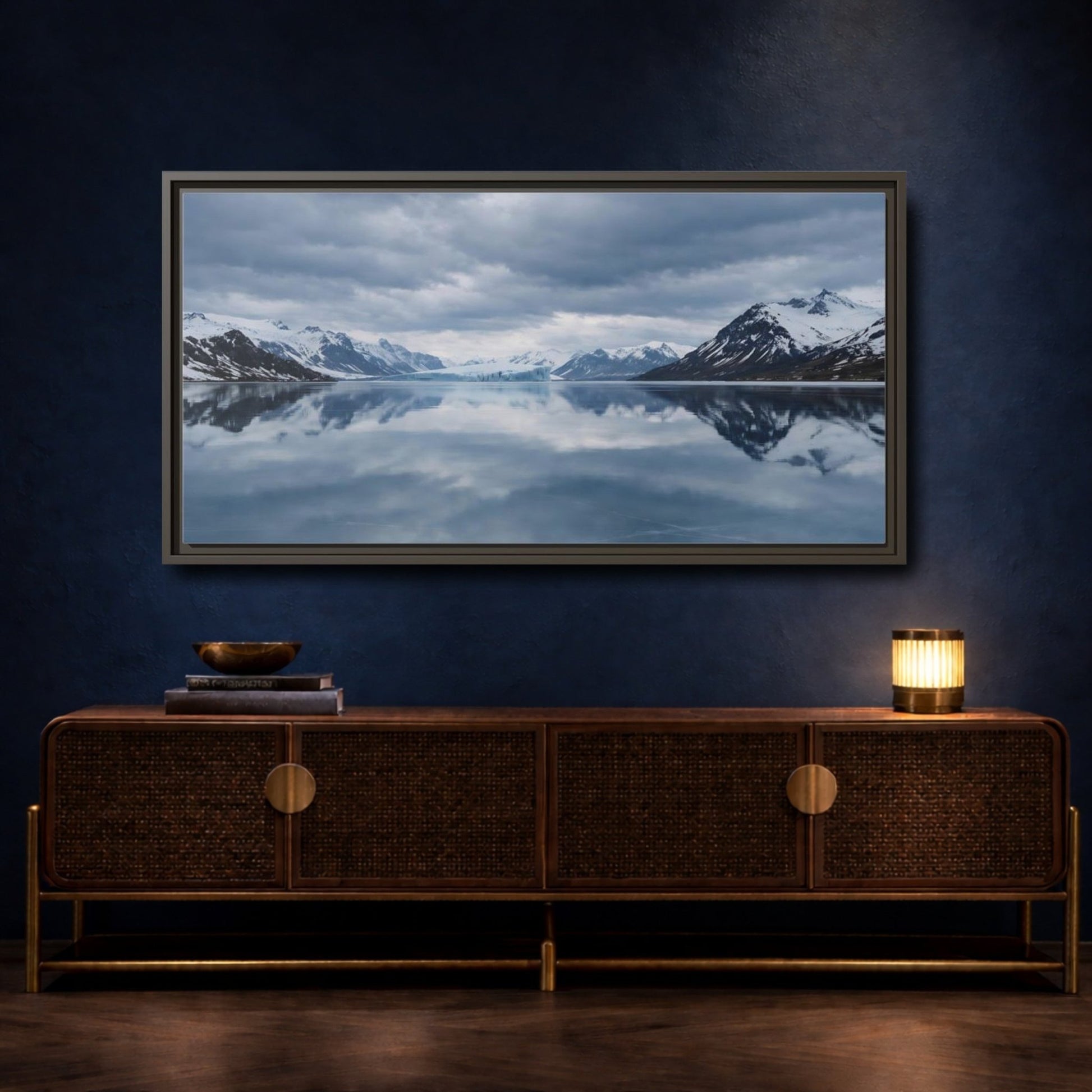 Landscape Nature Glacial Lake Blue And - Framed Canvas Wall Art Print - YesArtYes